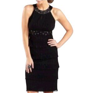 Jessica Howard Evenings NWT Black Tiered Keyhole Beaded Dress, Women's Size 14